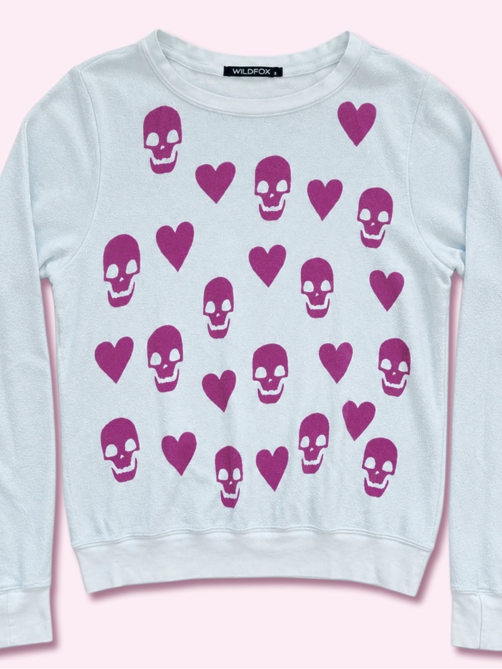 Wildfox RARE Pink Skull Heart Pullover Sweatshirt S Skeleton Sweater Cozy Jumper